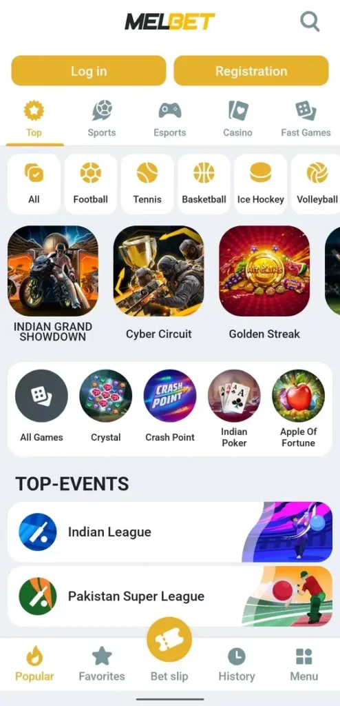 স্মার্টফোনে MelBet casino app — স্লট এবং live গেম সহ লবি